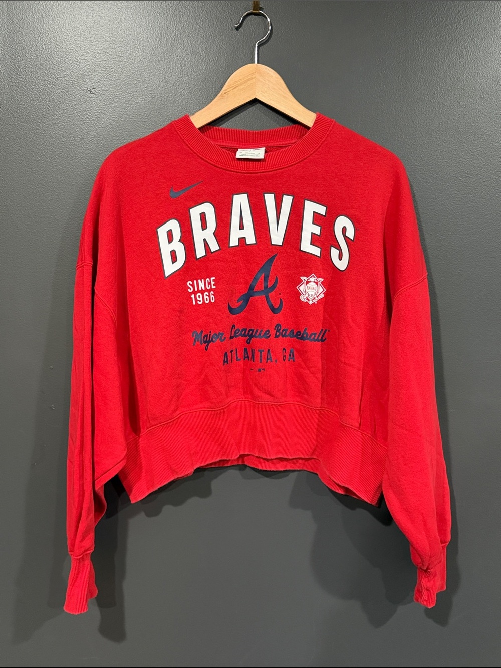 Nike Red Braves Crewneck Sweatshirt with Navy Accents